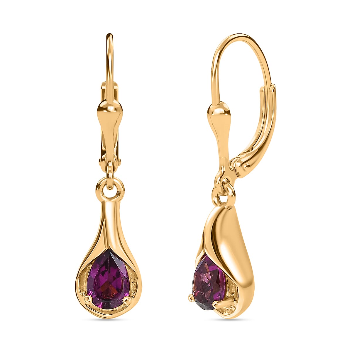 D'Joy Premium Radiant Ember Garnet 1.00 ctw Stud Earrings in 18K Yellow Gold Over Sterling Silver