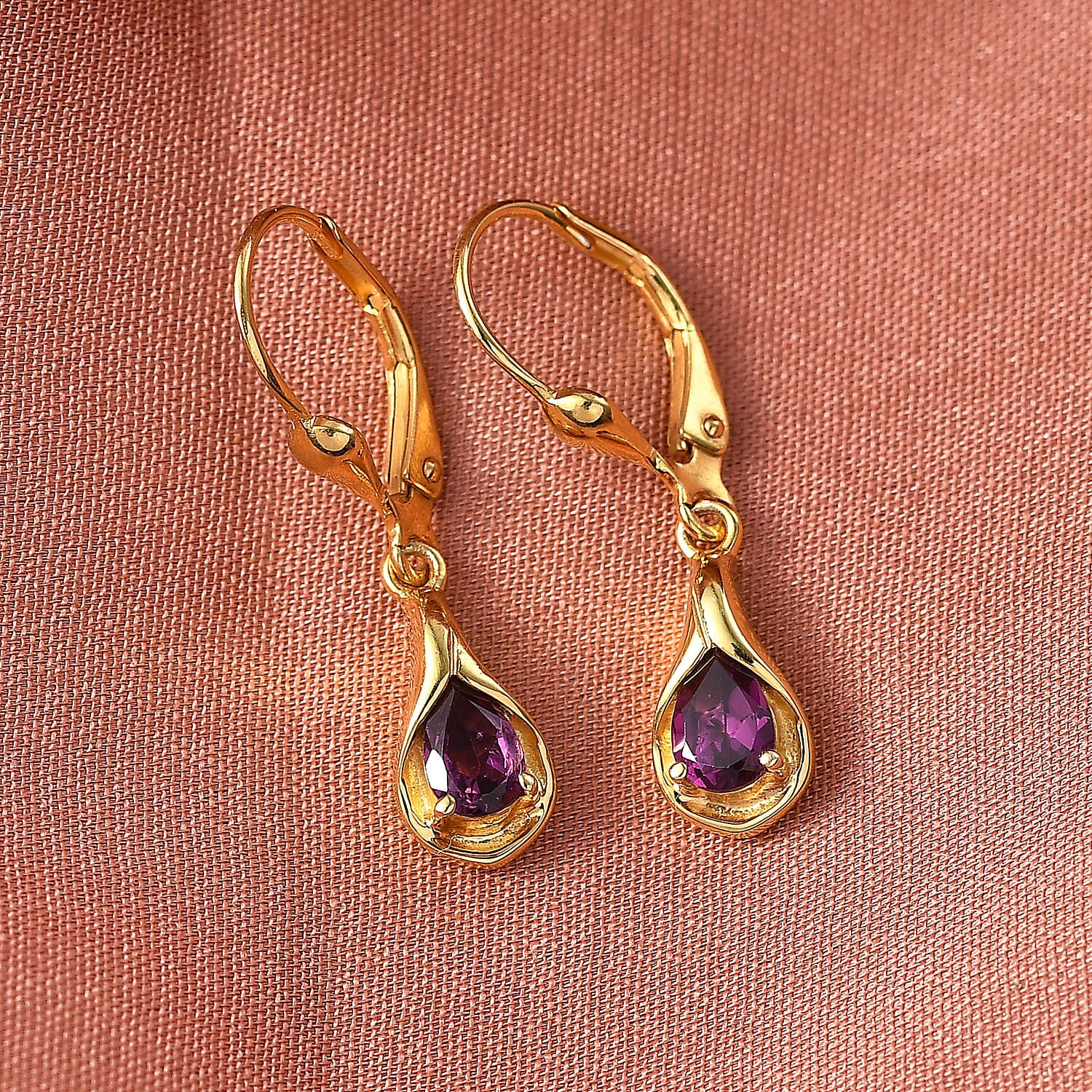 D'Joy Premium Radiant Ember Garnet 1.00 ctw Stud Earrings in 18K Yellow Gold Over Sterling Silver