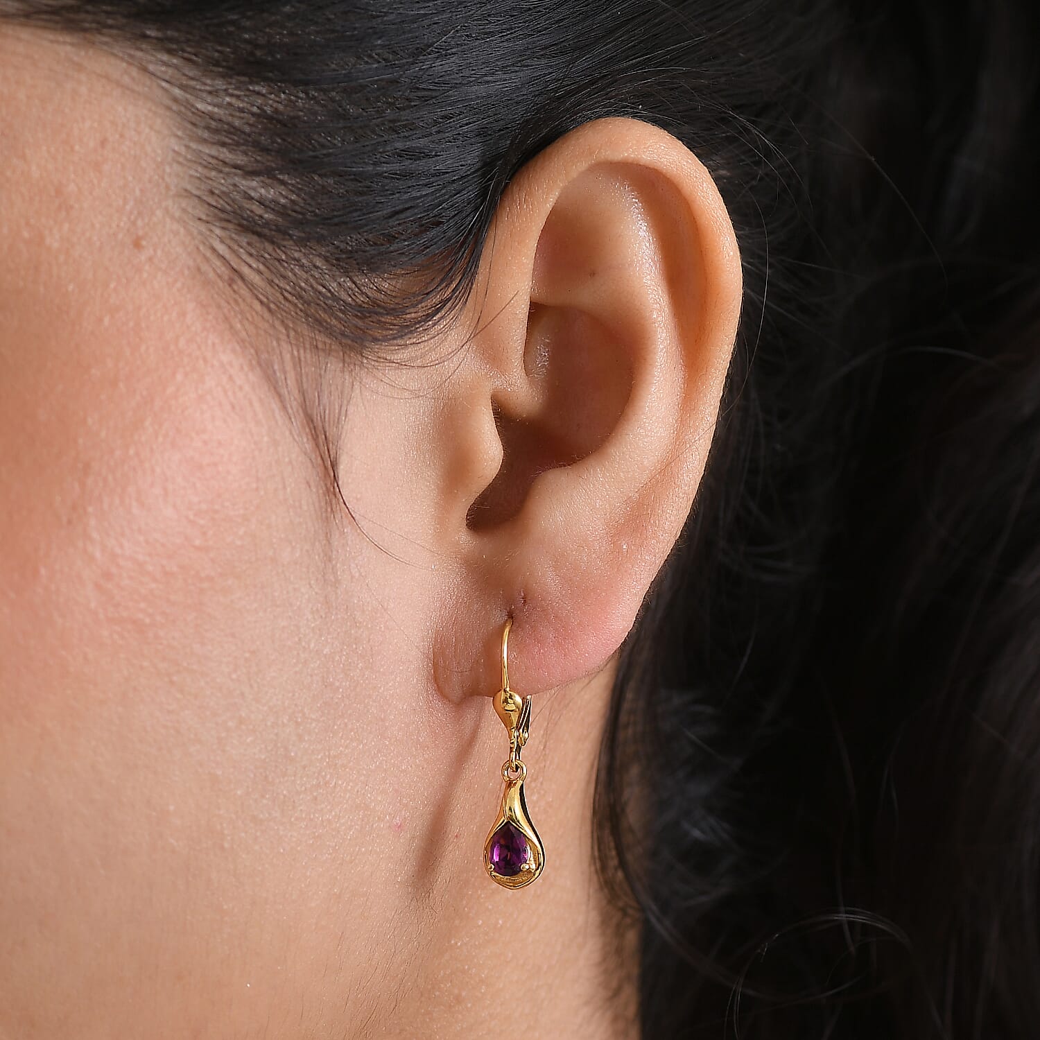 D'Joy Premium Radiant Ember Garnet 1.00 ctw Stud Earrings in 18K Yellow Gold Over Sterling Silver