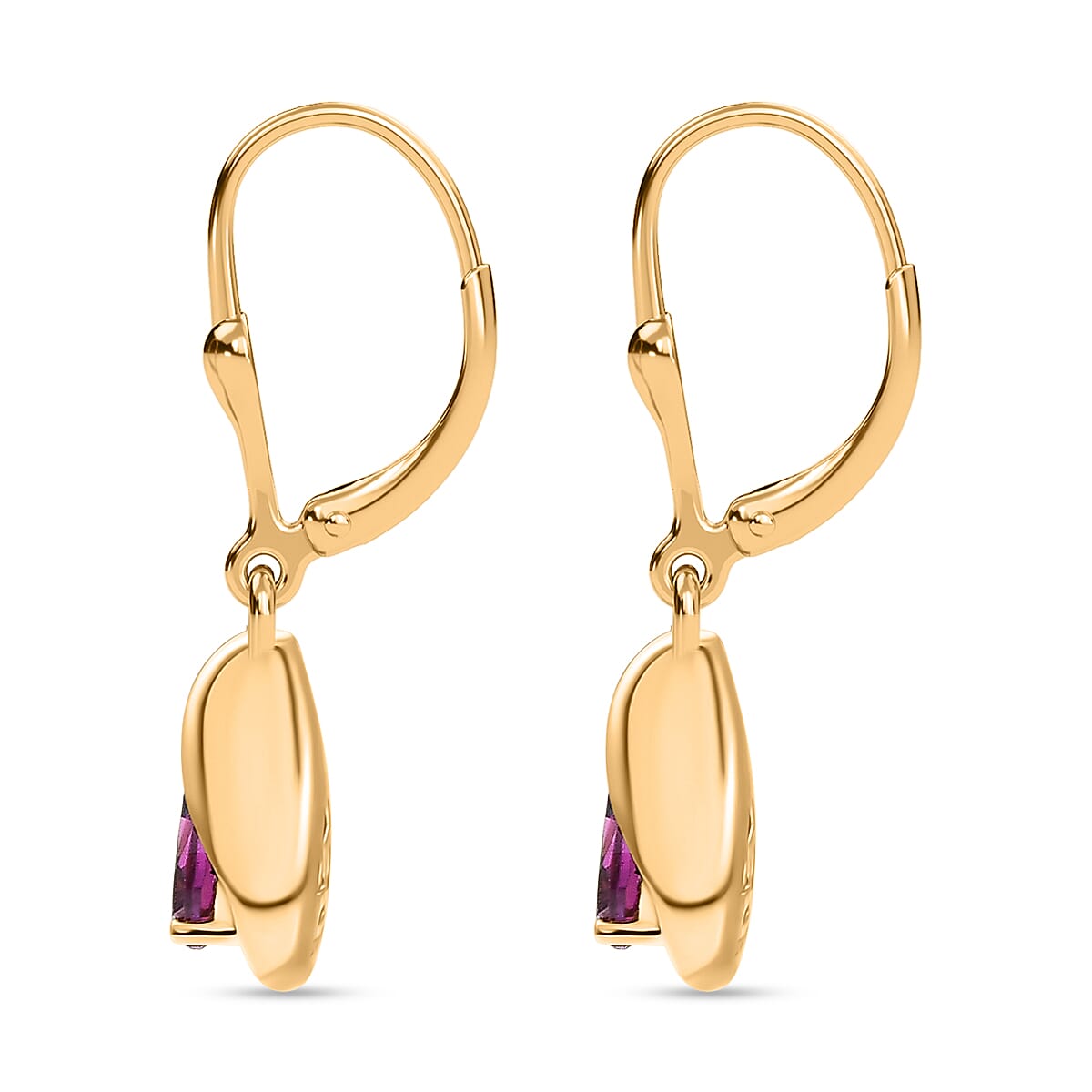 D'Joy Premium Radiant Ember Garnet 1.00 ctw Stud Earrings in 18K Yellow Gold Over Sterling Silver
