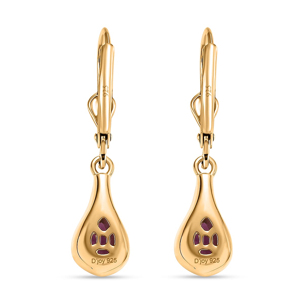 D'Joy Premium Radiant Ember Garnet 1.00 ctw Stud Earrings in 18K Yellow Gold Over Sterling Silver