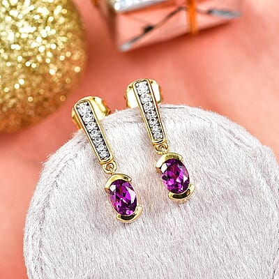 D'Joy Premium Radiant Ember Garnet and White Zircon 1.40 ctw Earrings in 18K Yellow Gold Over Sterling Silver