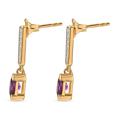 D'Joy Premium Radiant Ember Garnet and White Zircon 1.40 ctw Earrings in 18K Yellow Gold Over Sterling Silver