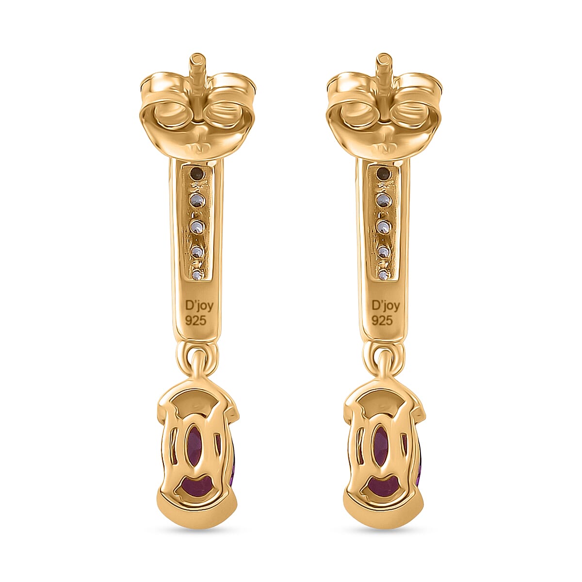 D'Joy Premium Radiant Ember Garnet and White Zircon 1.40 ctw Earrings in 18K Yellow Gold Over Sterling Silver
