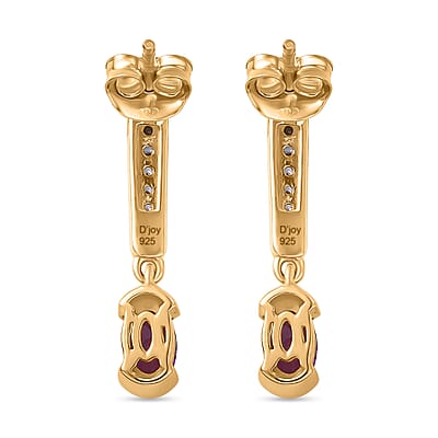 D'Joy Premium Radiant Ember Garnet and White Zircon 1.40 ctw Earrings in 18K Yellow Gold Over Sterling Silver