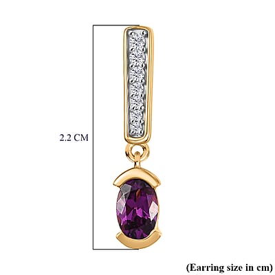 D'Joy Premium Radiant Ember Garnet and White Zircon 1.40 ctw Earrings in 18K Yellow Gold Over Sterling Silver