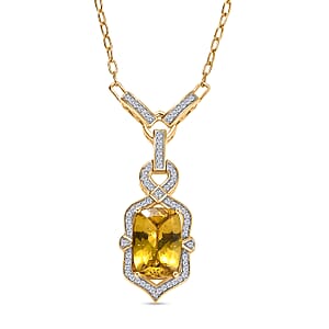 D'Joy Premium Golden Apatite and Moissanite 7.60 ctw Sunlit Solar-Ray Necklace in 18K Vermeil Yellow Gold Over Sterling Silver 18-20 Inches
