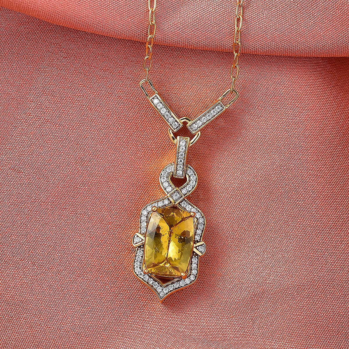 D'Joy Premium Golden Apatite and Moissanite 7.60 ctw Sunlit Solar-Ray Necklace in 18K Vermeil Yellow Gold Over Sterling Silver 18-20 Inches image number 1