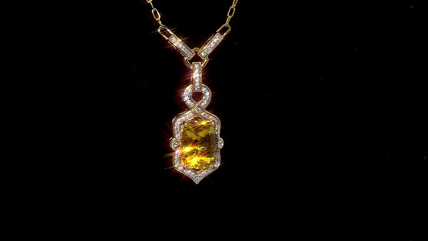D'Joy Premium Golden Apatite and Moissanite 7.60 ctw Sunlit Solar-Ray Necklace in 18K Vermeil Yellow Gold Over Sterling Silver 18-20 Inches