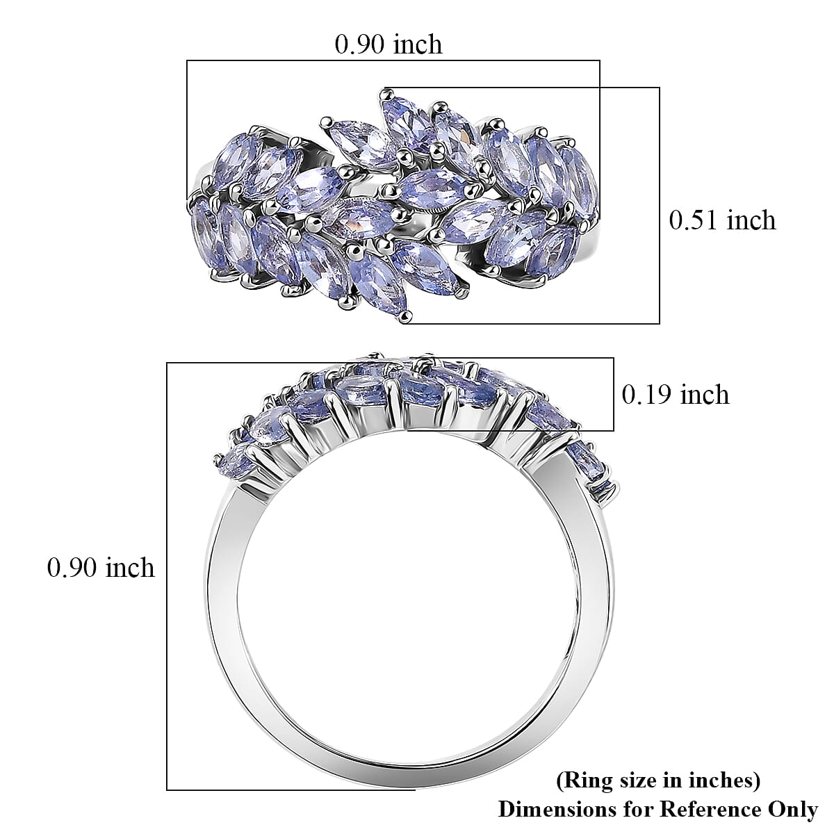 EverTrue Tanzanite 1.85 ctw Blue Fern Ring in Platinum Bond (Size 10.0) (Del. In 8-10 Days)