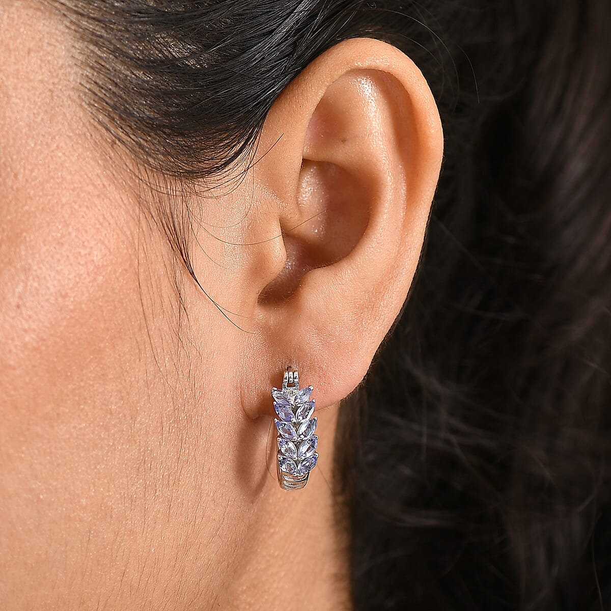 EverTrue Tanzanite 1.85 ctw Blue Fern Earrings in Platinum Bond (Del. In 8-10 Days) image number 2