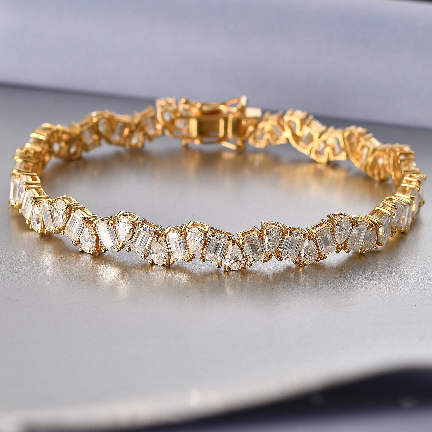 D'Joy Moissanite 12.65 ctw Sea Wave Bracelet in 18K Vermeil Yellow Gold Over Sterling Silver (6.50 In)