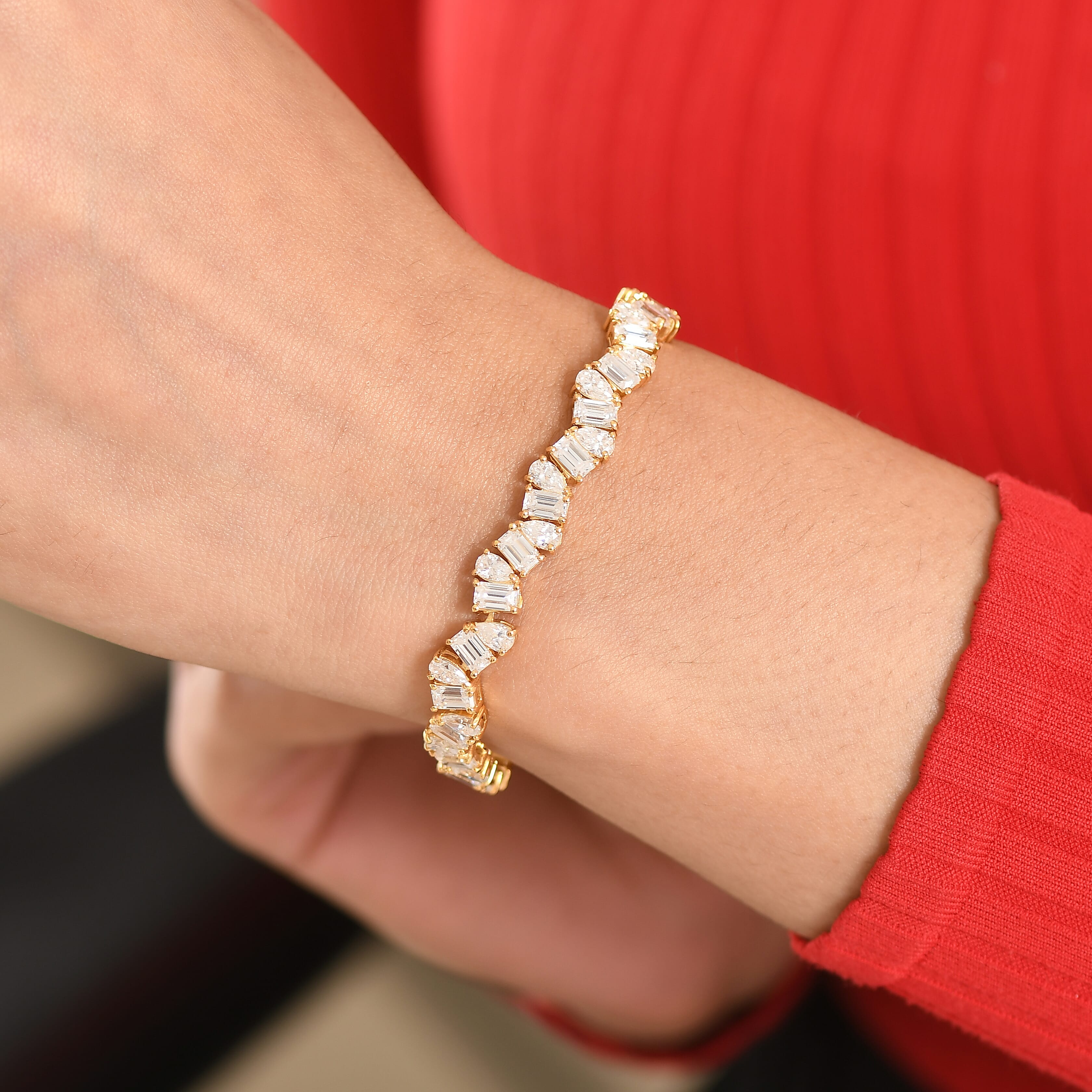 D'Joy Moissanite 12.65 ctw Sea Wave Bracelet in 18K Vermeil Yellow Gold Over Sterling Silver (6.50 In)