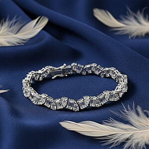 D'Joy Moissanite 15.40 ctw Sea Wave Bracelet in Rhodium Over Sterling Silver (8.00 In)