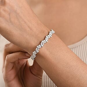 D'Joy Moissanite 15.40 ctw Sea Wave Bracelet in Rhodium Over Sterling Silver (8.00 In)