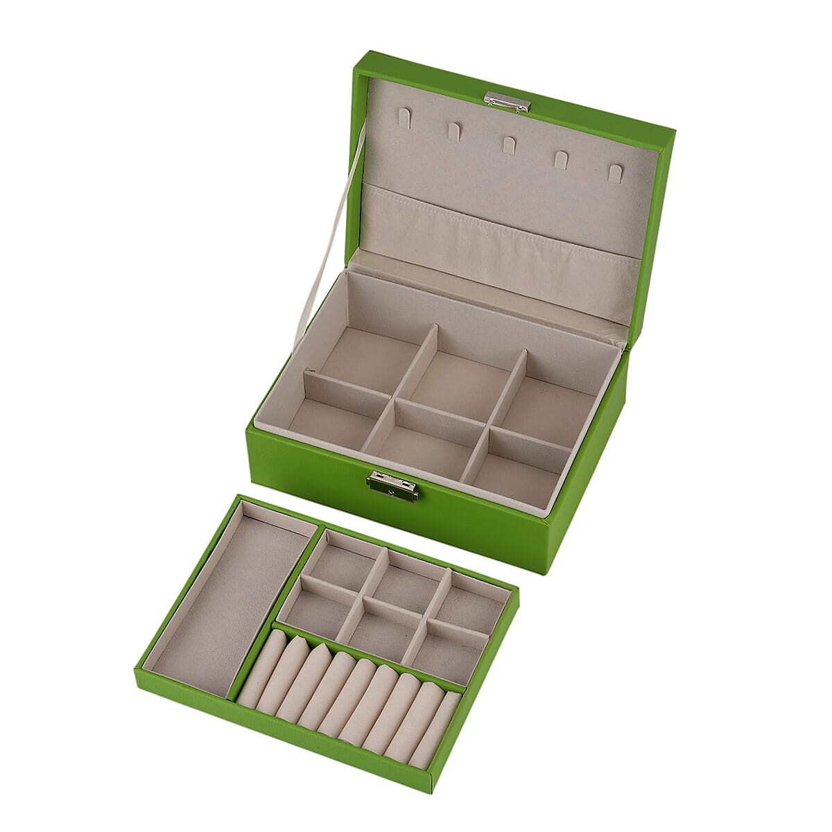 Livmore Green Faux Leather 2 Layer Anti Tarnish Jewelry Box image number 5