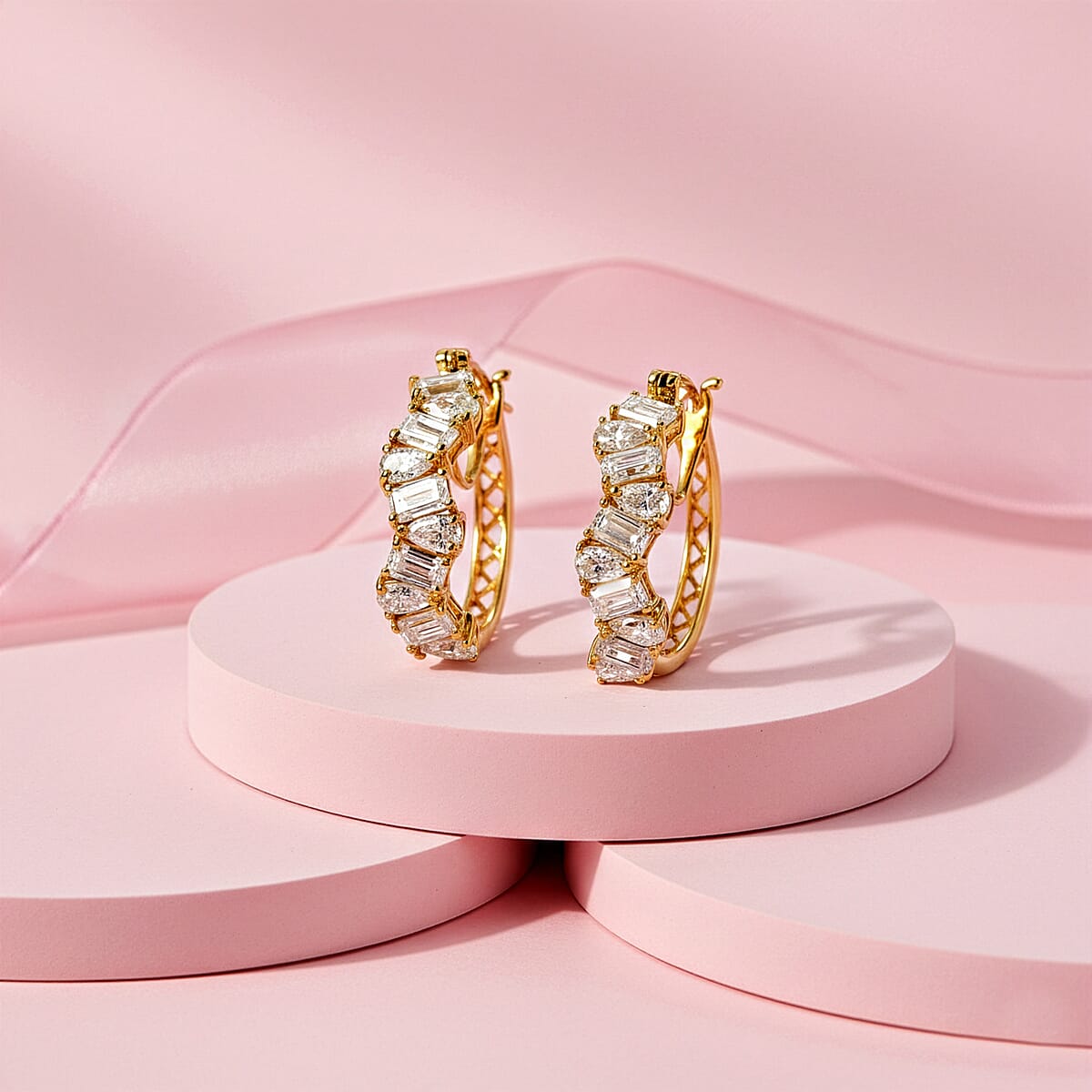 D'Joy Moissanite 4.70 ctw Hoop Earrings in 18K Vermeil Yellow Gold Over Sterling Silver image number 1