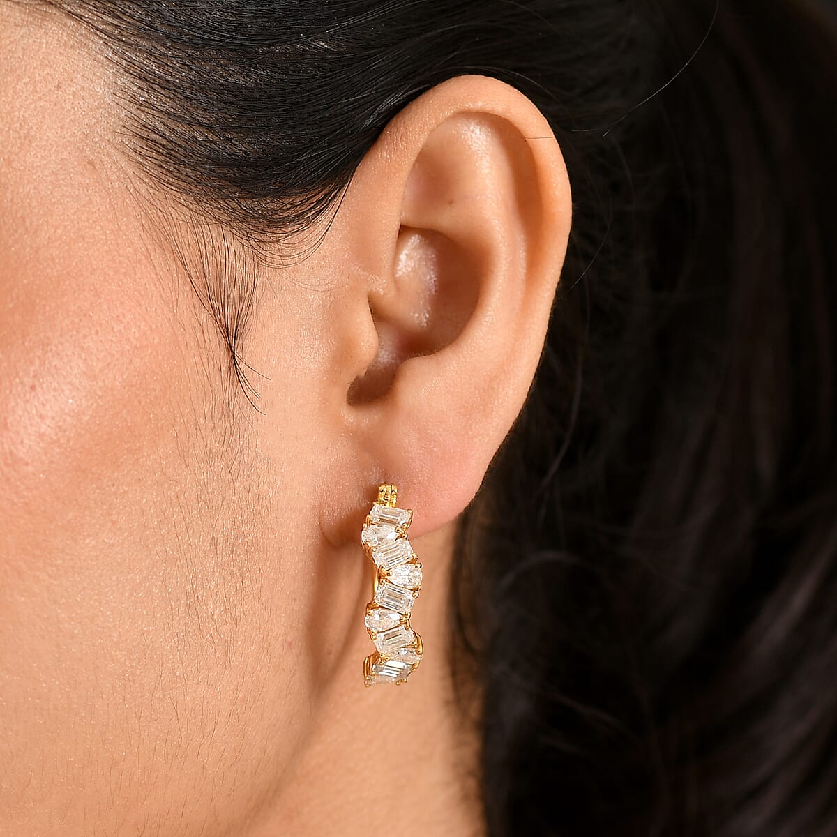 D'Joy Moissanite 4.70 ctw Hoop Earrings in 18K Vermeil Yellow Gold Over Sterling Silver image number 2