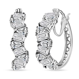 D'Joy Moissanite 4.70 ctw Sea Wave Hoop Earrings in Rhodium Over Sterling Silver