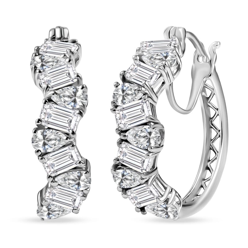 D'Joy Moissanite 4.70 ctw Sea Wave Hoop Earrings in Rhodium Over Sterling Silver