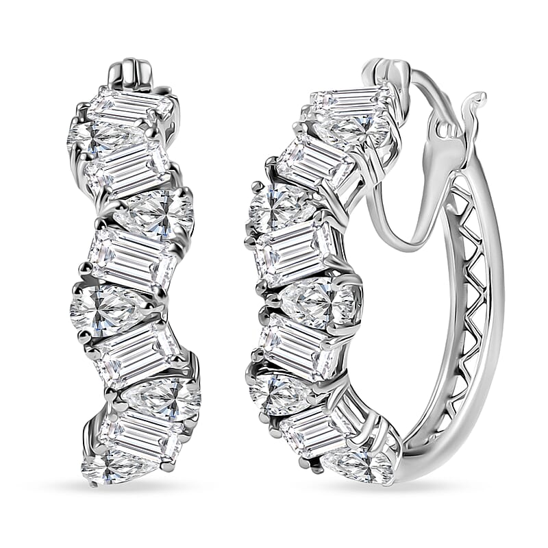D'Joy Moissanite 4.70 ctw Sea Wave Hoop Earrings in Rhodium Over Sterling Silver