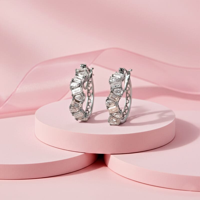 D'Joy Moissanite 4.70 ctw Sea Wave Hoop Earrings in Rhodium Over Sterling Silver