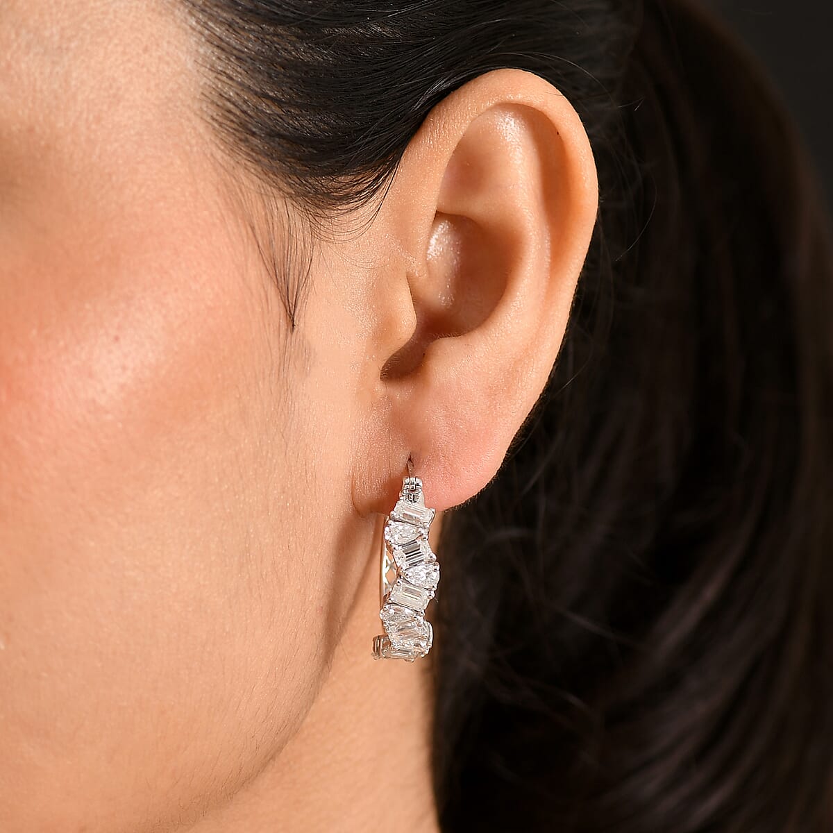 D'Joy Moissanite 4.70 ctw Sea Wave Hoop Earrings in Rhodium Over Sterling Silver image number 2
