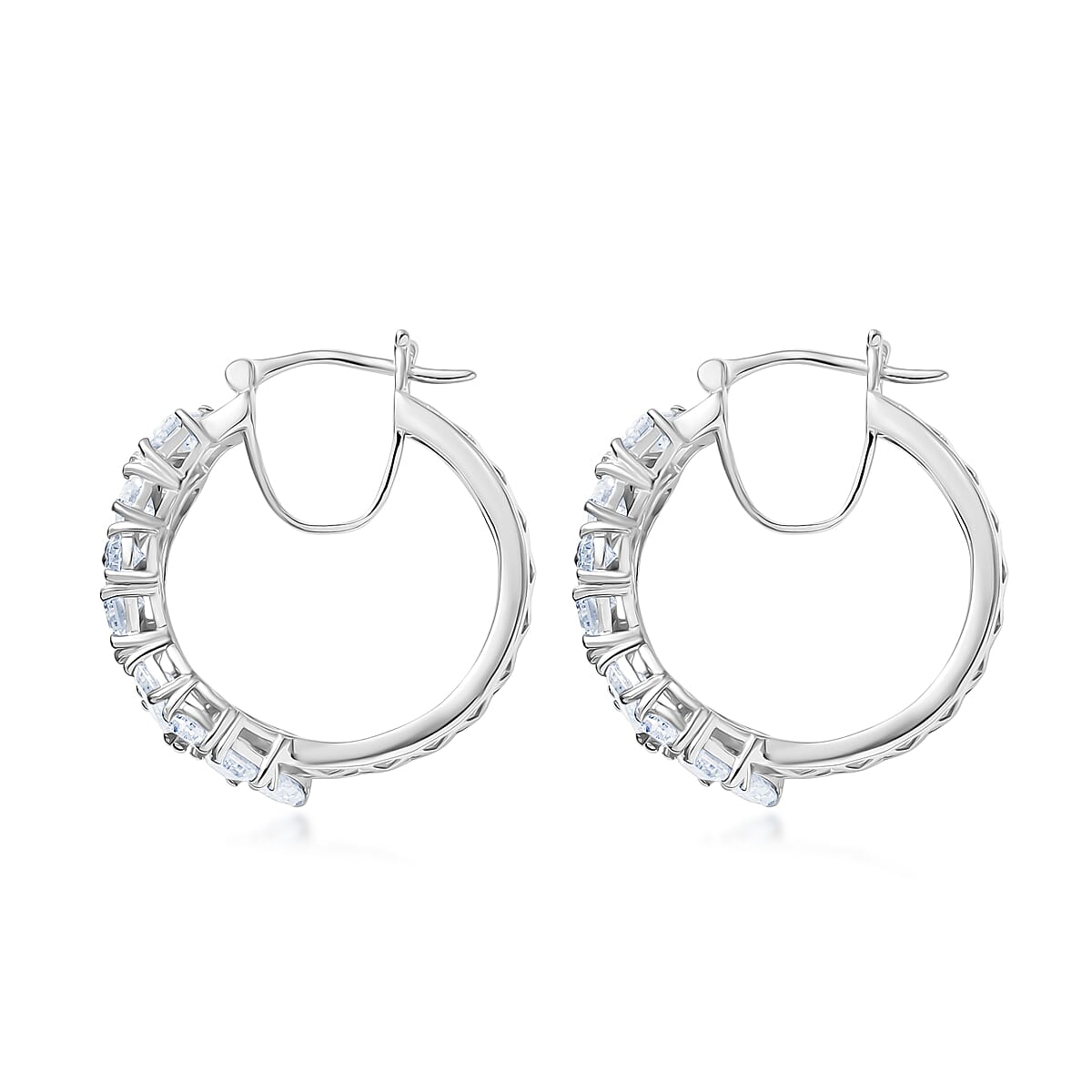 D'Joy Moissanite 4.70 ctw Sea Wave Hoop Earrings in Rhodium Over Sterling Silver image number 3