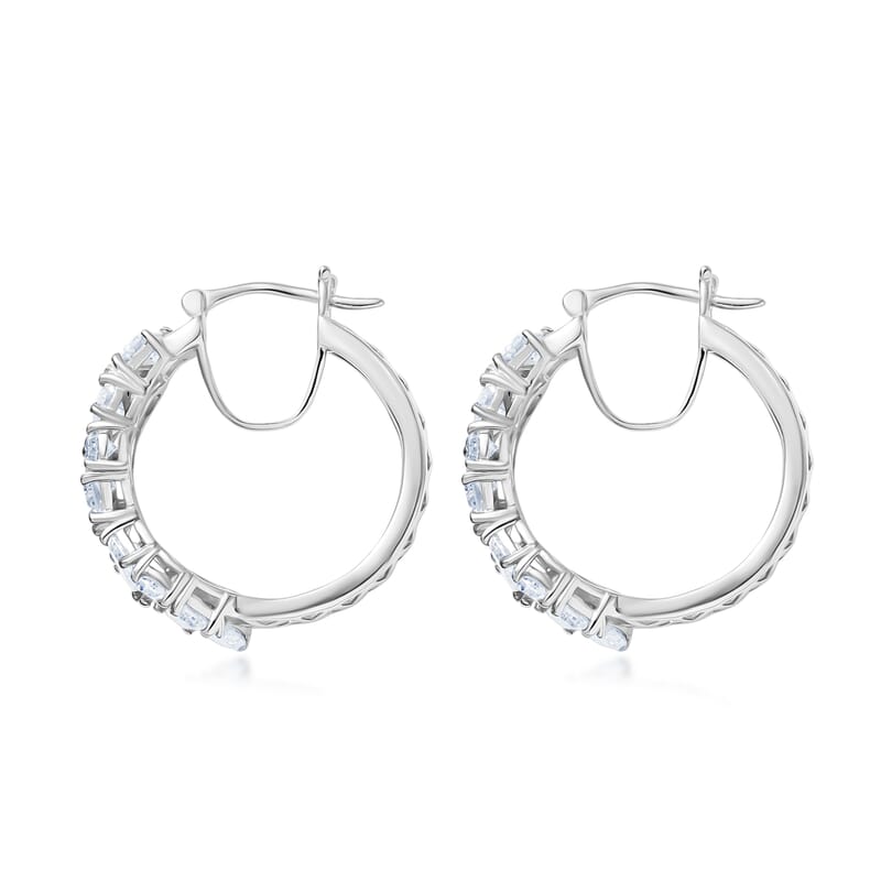 D'Joy Moissanite 4.70 ctw Sea Wave Hoop Earrings in Rhodium Over Sterling Silver
