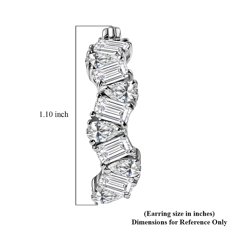 D'Joy Moissanite 4.70 ctw Sea Wave Hoop Earrings in Rhodium Over Sterling Silver