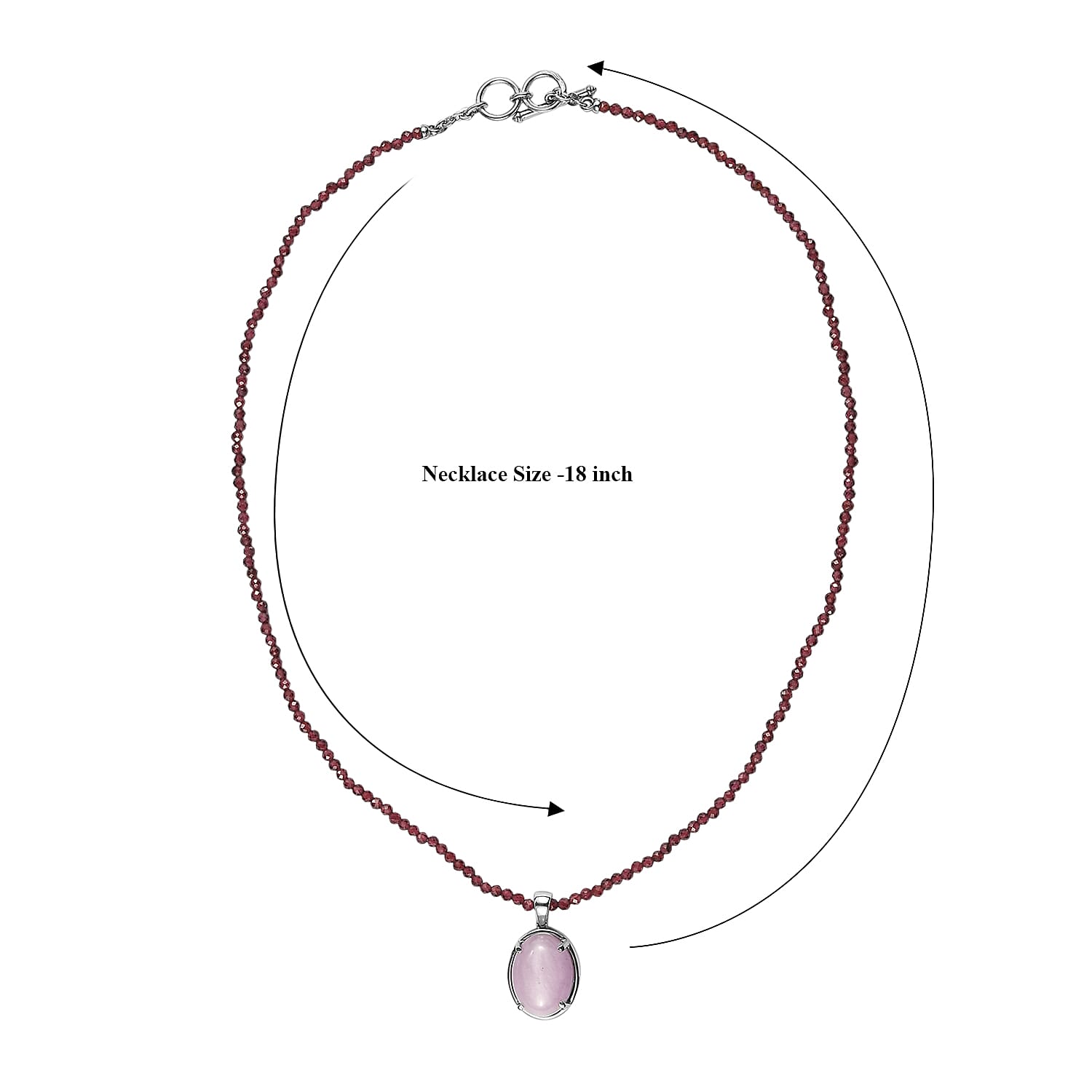 EverTrue Kunzite Royal Berry Elegance Pendant with Orissa Rhodolite Garnet Beaded Necklace in Stainless Steel 63.25 ctw (18 Inches)