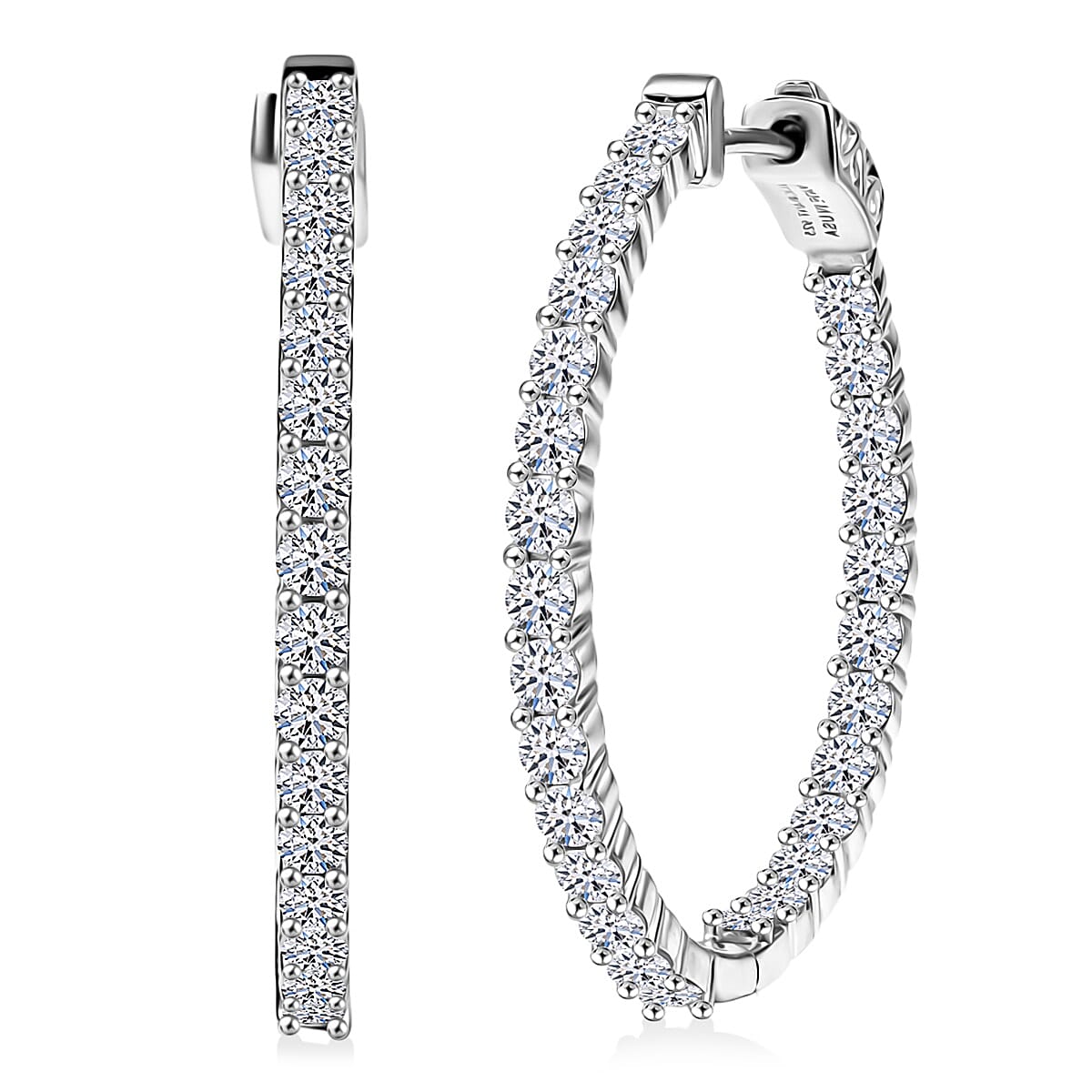Luxuriant Lab Grown Diamond G-H SI 2.50 ctw Hoop Earrings in Rhodium Over Sterling Silver