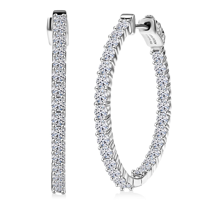 Luxuriant Lab Grown Diamond G-H SI 2.50 ctw Inside Out Hoop Earrings in Rhodium Over Sterling Silver