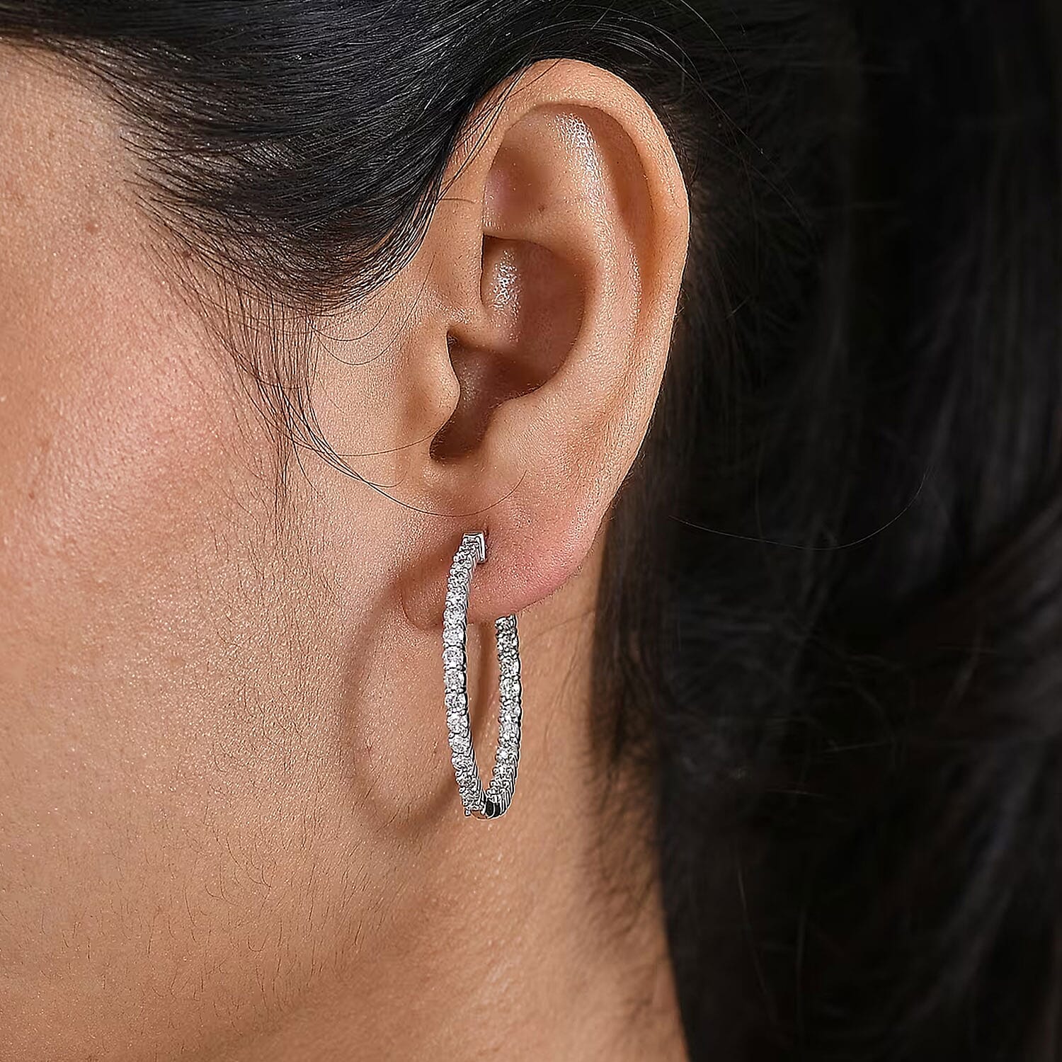 Luxuriant Lab Grown Diamond G-H SI 2.50 ctw Hoop Earrings in Rhodium Over Sterling Silver