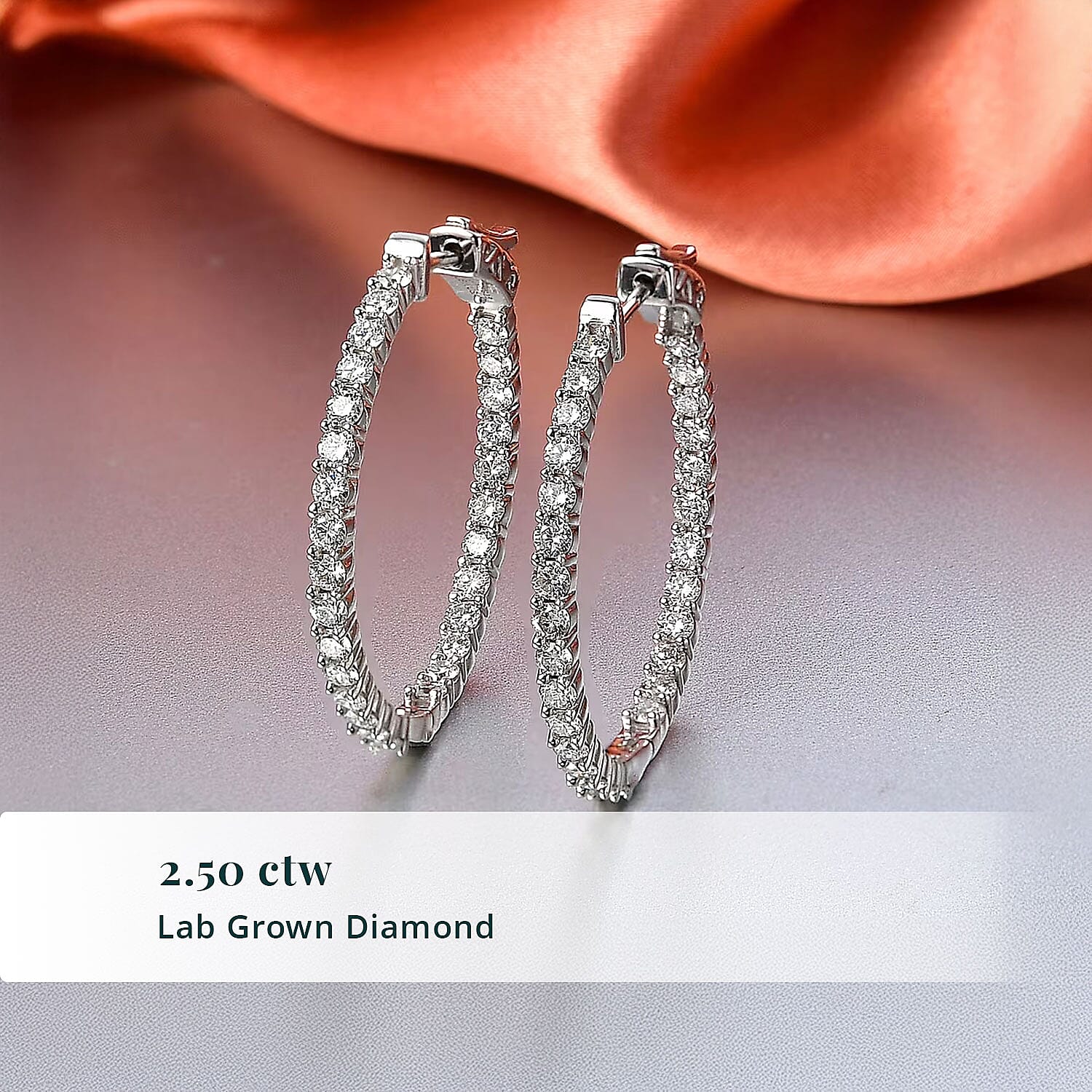 Luxuriant Lab Grown Diamond G-H SI 2.50 ctw Hoop Earrings in Rhodium Over Sterling Silver