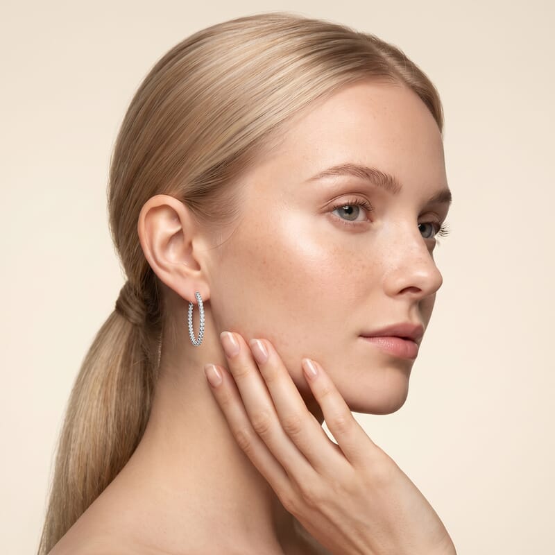 Luxuriant Lab Grown Diamond G-H SI 2.50 ctw Inside Out Hoop Earrings in Rhodium Over Sterling Silver