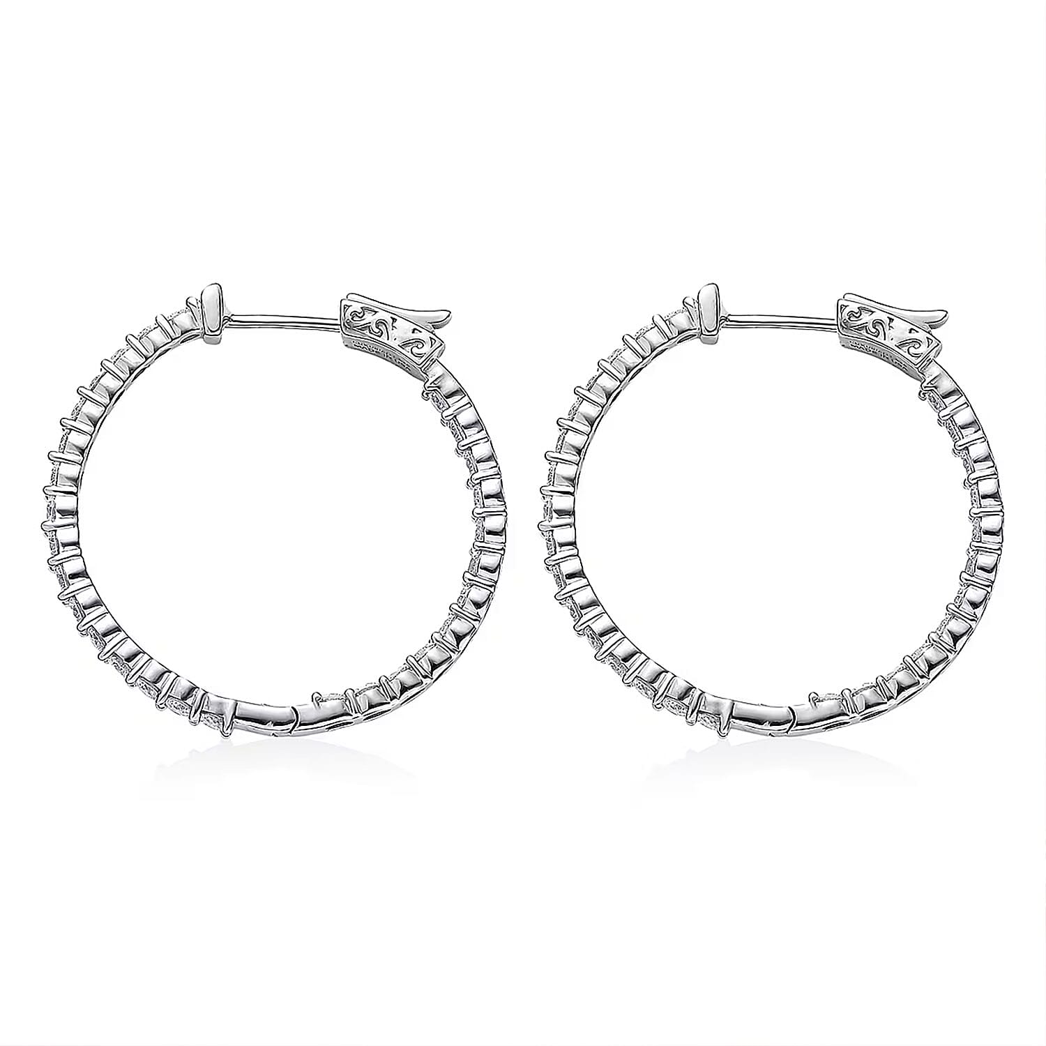 Luxuriant Lab Grown Diamond G-H SI 2.50 ctw Hoop Earrings in Rhodium Over Sterling Silver