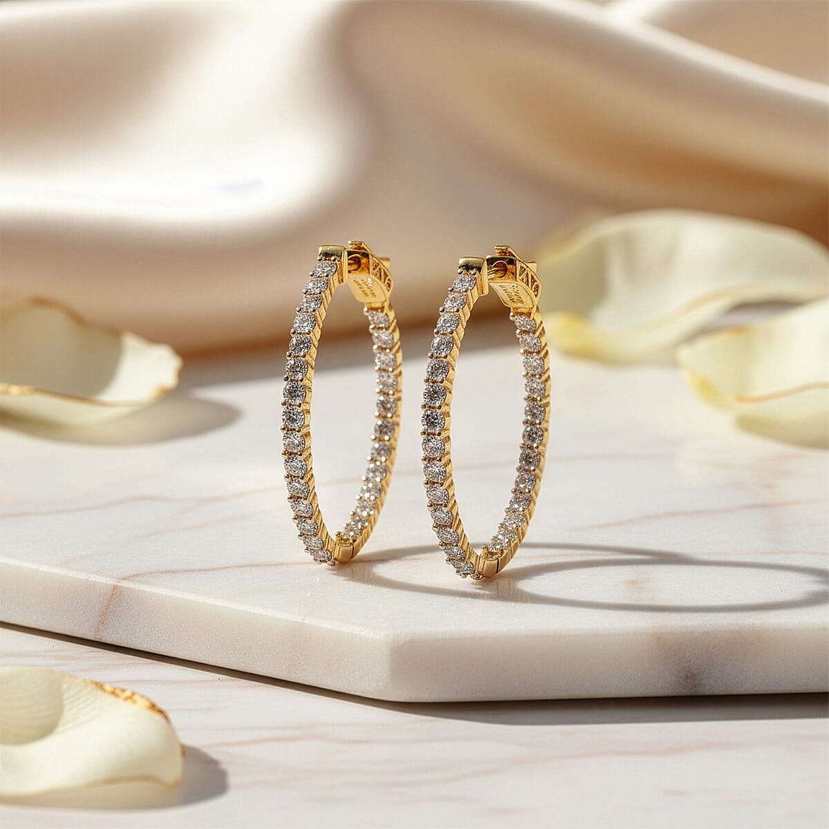 Luxuriant Lab Grown Diamond G-H SI 2.50 ctw Hoop Earrings in 18K Vermeil Yellow Gold Over Sterling Silver image number 1
