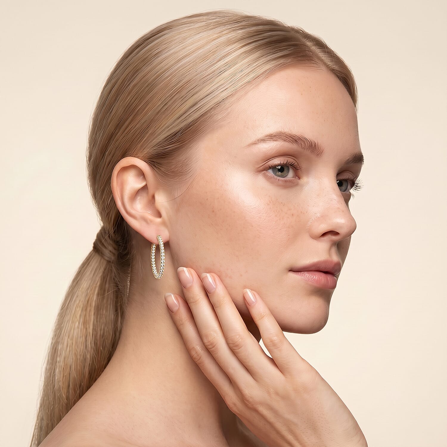 Luxuriant Lab Grown Diamond G-H SI 2.50 ctw Hoop Earrings in 18K Vermeil Yellow Gold Over Sterling Silver