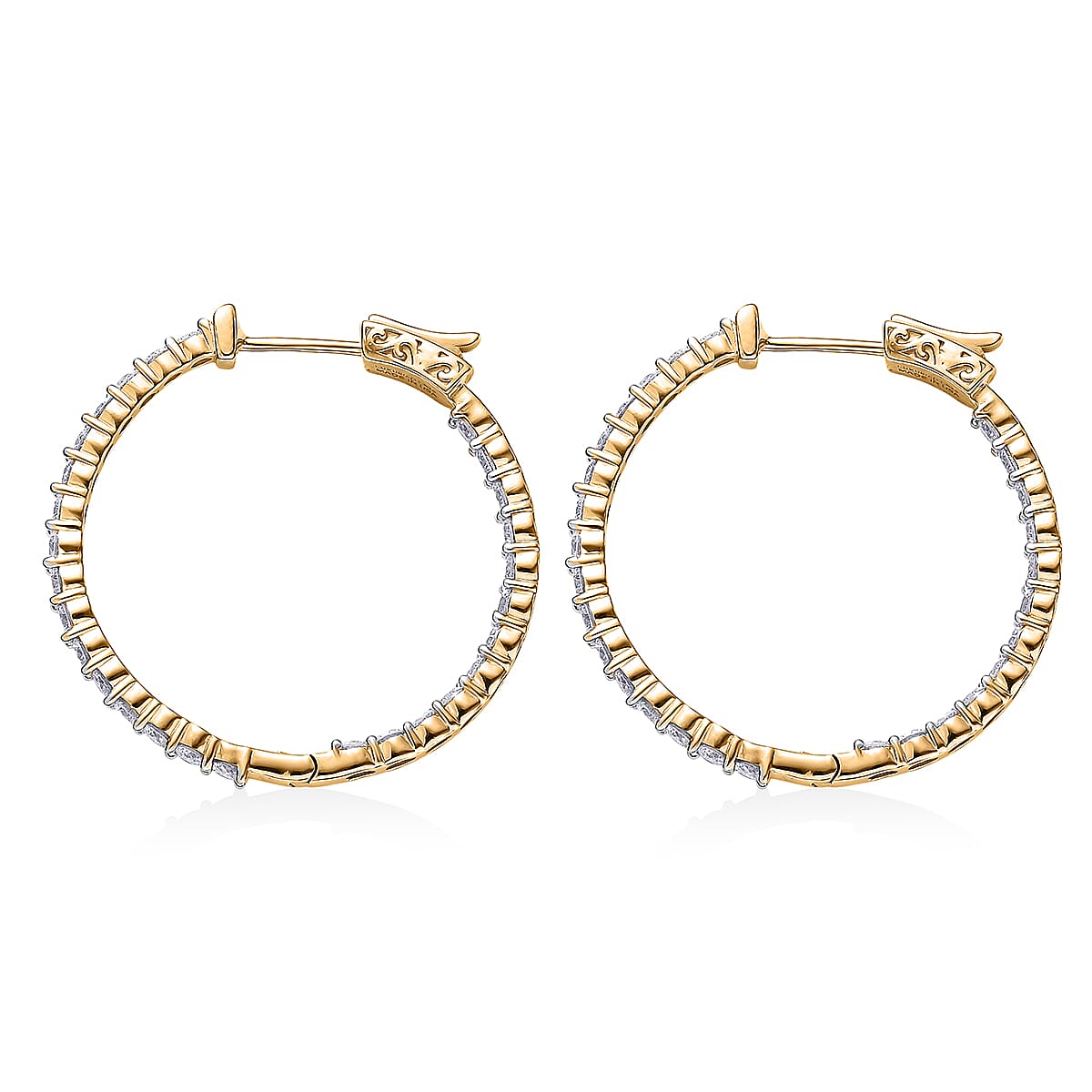 Luxuriant Lab Grown Diamond G-H SI 2.50 ctw Hoop Earrings in 18K Vermeil Yellow Gold Over Sterling Silver image number 4