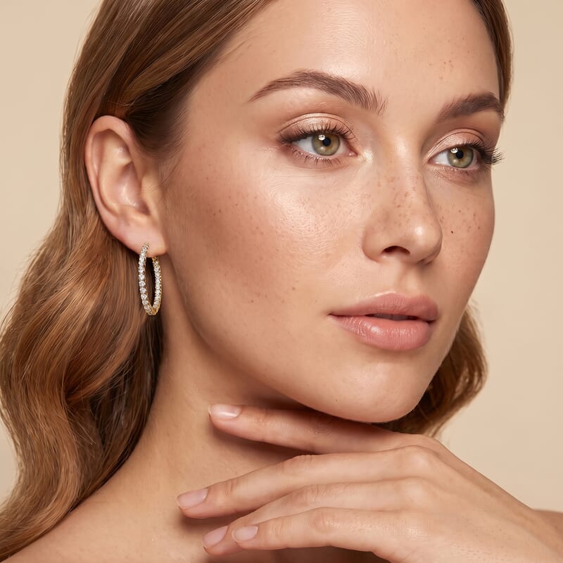 Luxuriant Lab Grown Diamond G-H SI 2.50 ctw Hoop Earrings in 18K Vermeil Yellow Gold Over Sterling Silver