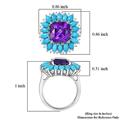 D'Joy Premium Lusaka Amethyst and Multi Gemstone 7.50 ctw Petal Halo Ring in Rhodium Over Sterling Silver (Size 8.0)