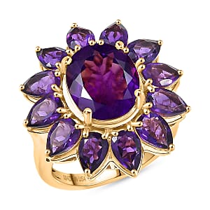 D'Joy Premium Lusaka Amethyst 8.90 ctw Bloom Ring in 18K Vermeil Yellow Gold Over Sterling Silver (Size 10.0)