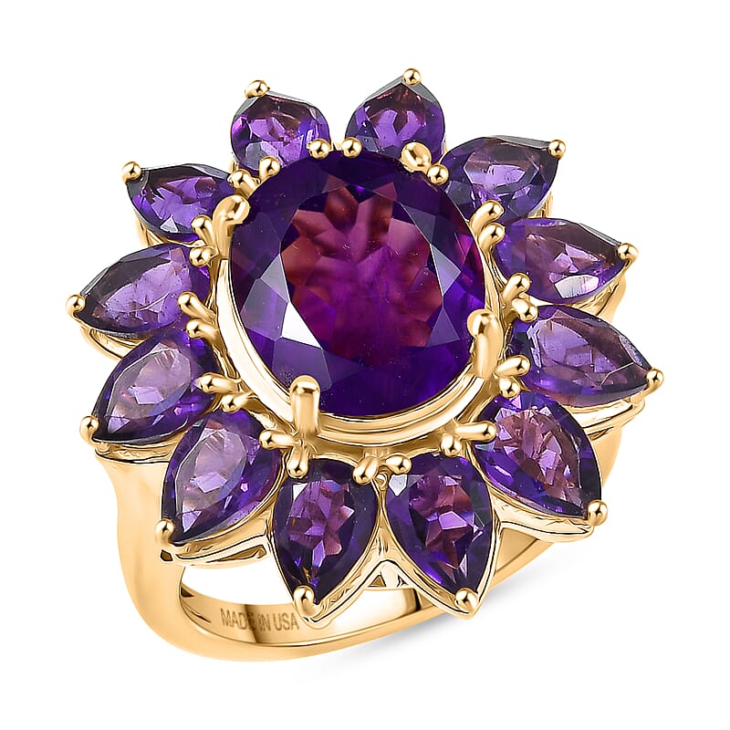 D'Joy Premium Lusaka Amethyst 8.90 ctw Bloom Ring in 18K Vermeil Yellow Gold Over Sterling Silver (Size 10.0)