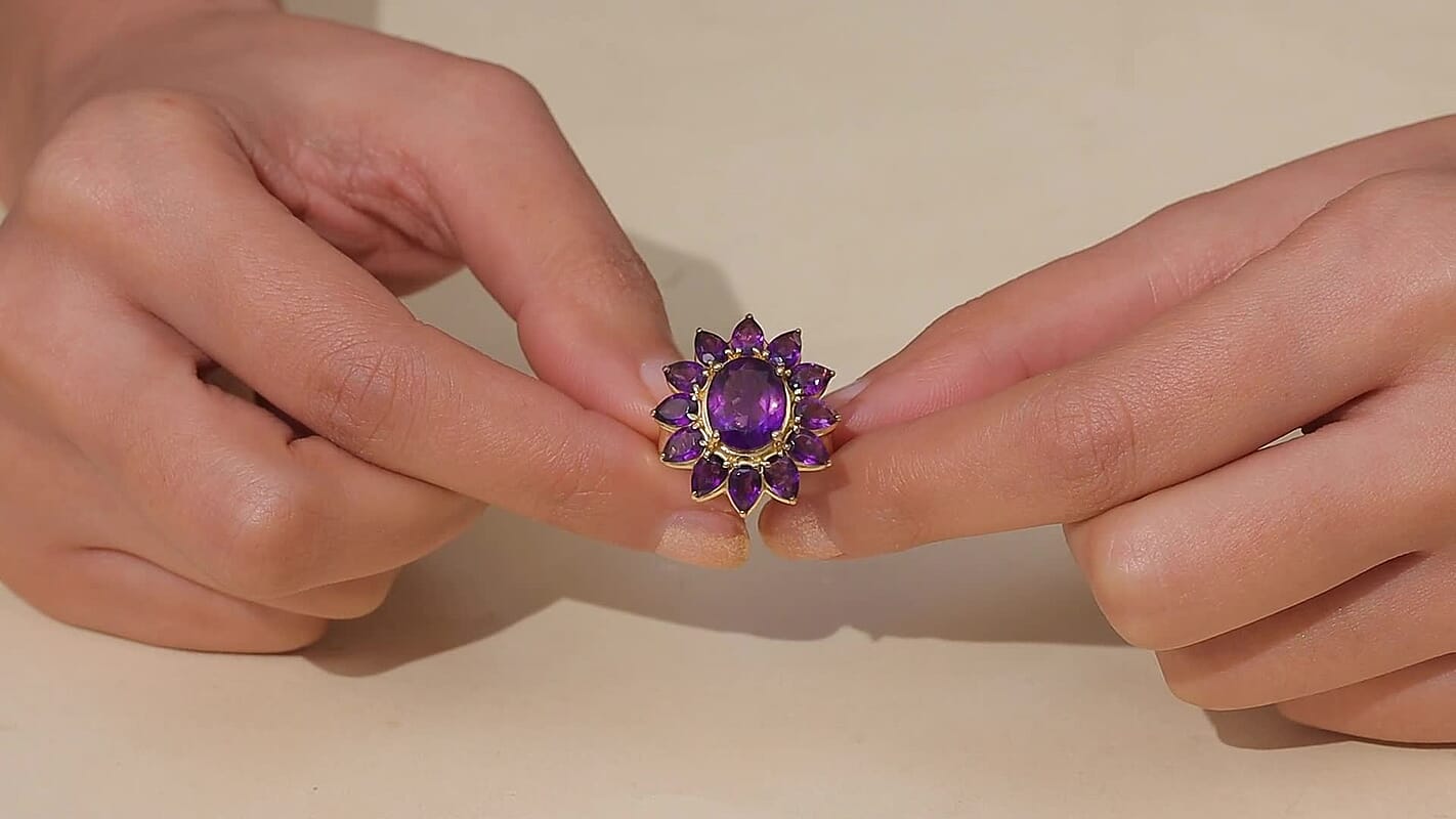 D'Joy Premium Lusaka Amethyst 8.90 ctw Bloom Ring in 18K Vermeil Yellow Gold Over Sterling Silver