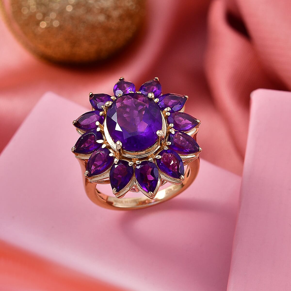 D'Joy Premium Lusaka Amethyst 8.90 ctw Bloom Ring in 18K Vermeil Yellow Gold Over Sterling Silver (Size 10.0) image number 1