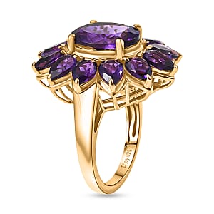 D'Joy Premium Lusaka Amethyst 8.90 ctw Bloom Ring in 18K Vermeil Yellow Gold Over Sterling Silver (Size 10.0)
