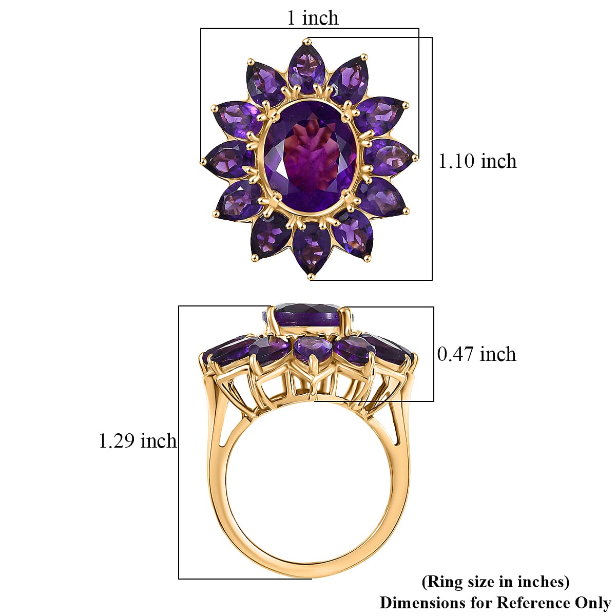 D'Joy Premium Lusaka Amethyst 8.90 ctw Bloom Ring in 18K Vermeil Yellow Gold Over Sterling Silver (Size 10.0) image number 5