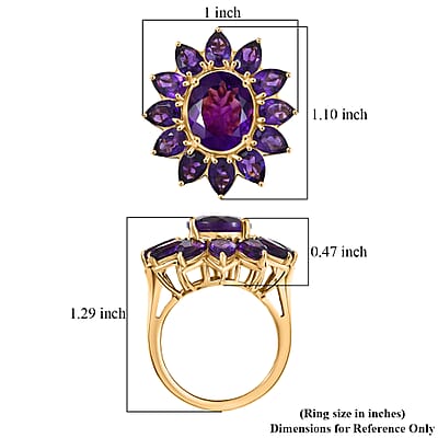 D'Joy Premium Lusaka Amethyst 8.90 ctw Bloom Ring in 18K Vermeil Yellow Gold Over Sterling Silver (Size 10.0)