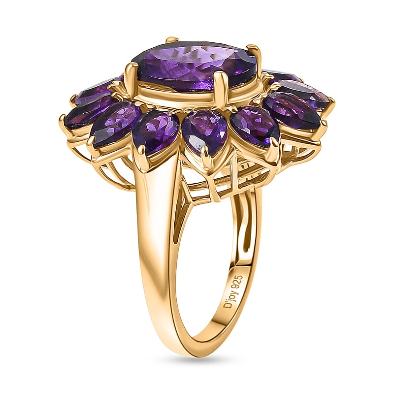 D'Joy Premium Lusaka Amethyst 8.90 ctw Bloom Ring in 18K Vermeil Yellow Gold Over Sterling Silver (Size 7.0)